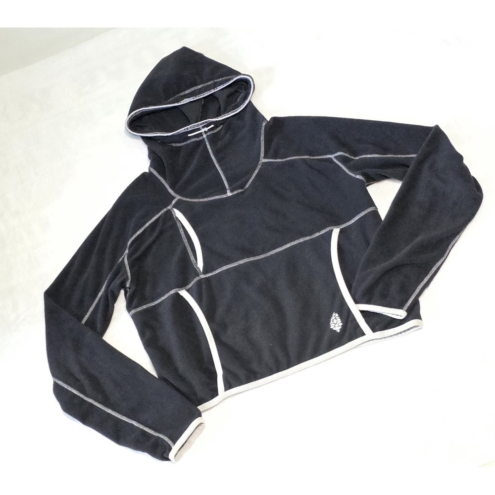 Free People FP Movement Small Care on the Run Black Fleece Funnel Neck Hoodie